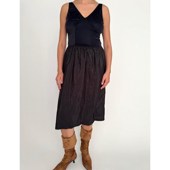 70s vintage black Olga stretch nylon witchy classic minimalist midi slip dress - Picture 2 of 9